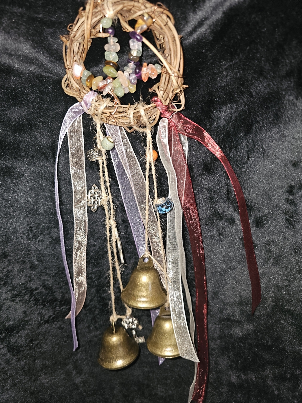 Handmade Rustic Bell Wind Chime with Multicolor Beads and Ribbons - Picture 1 of 1